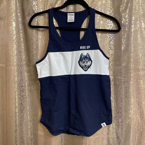 PINK Victorias Secret Uconn Huskies Royal Blue Sequin Tank Top, Small - Picture 1 of 5